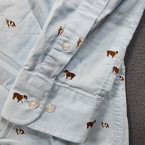 Club Room Mens Shirt Large Blue Dogs Bulldog Novelty Long Sleeve Button Up NEW - Picture 10 of 16